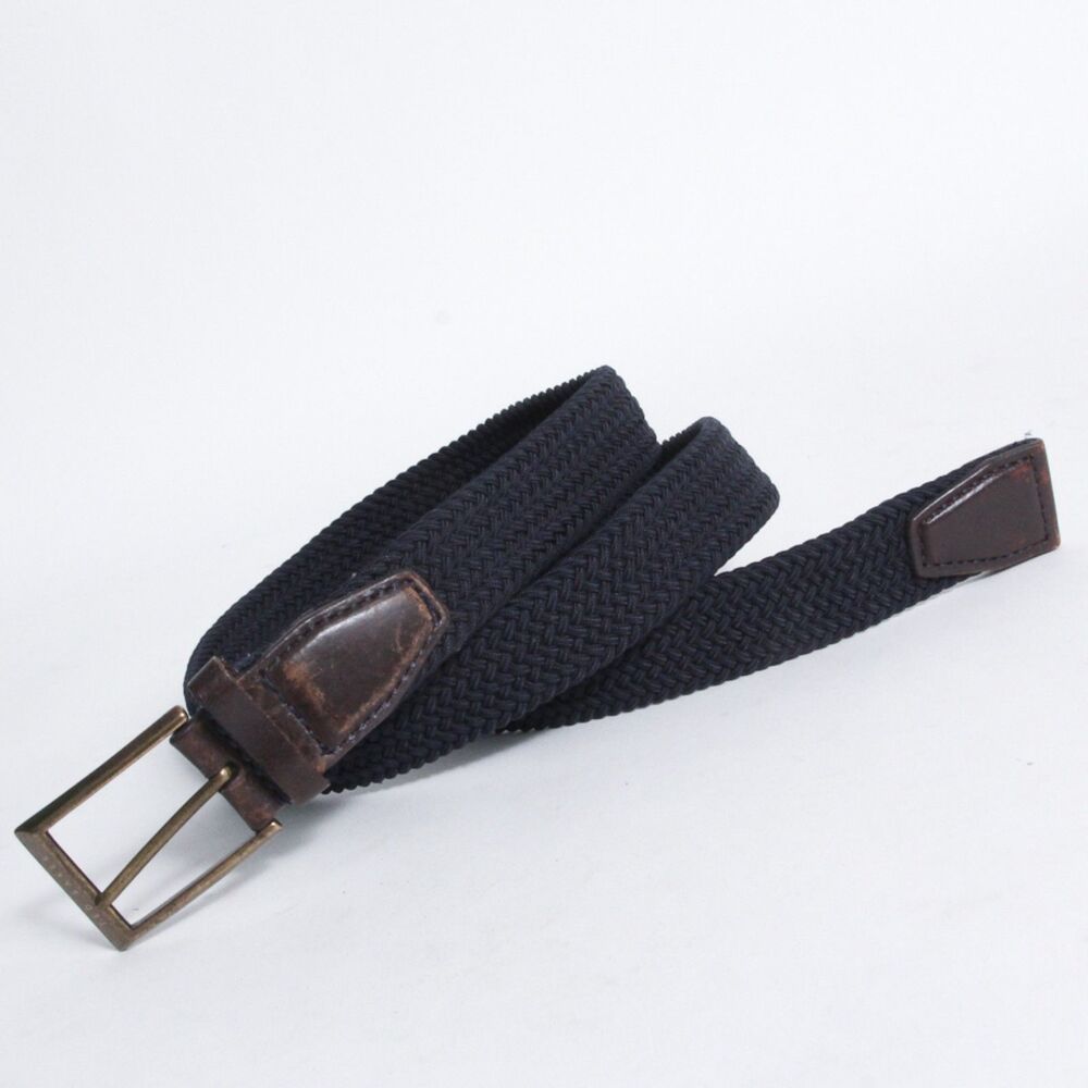 Ted Baker Braided Nylon Belt Men’s Size 38 Navy Blue Brown Leather Trim Buckle